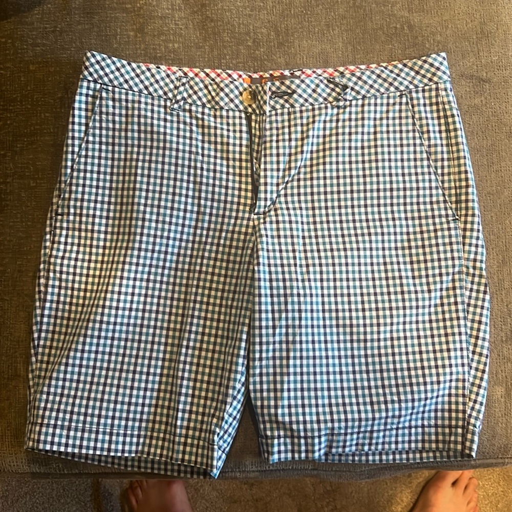 Blue and green check short